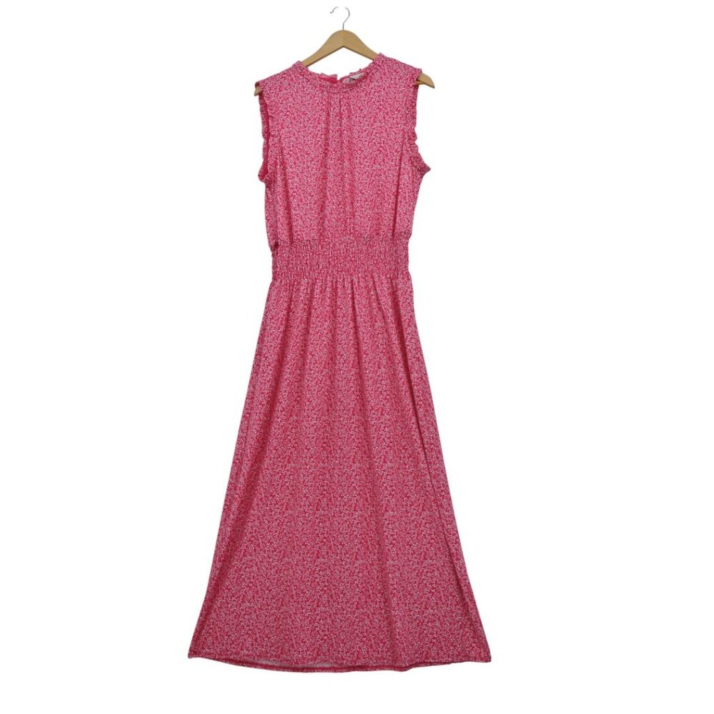 Halston Pink Floral Smocked Waist Sleeveless Midi Dress Size S - Picture 2 of 13